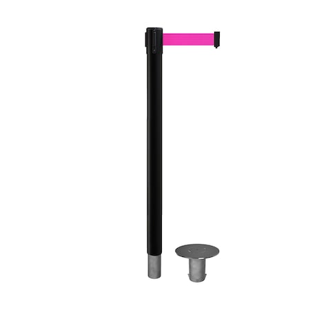 Stanchion Belt Barrier Removable Base Black Post 9ft.Fl.Pnk Belt